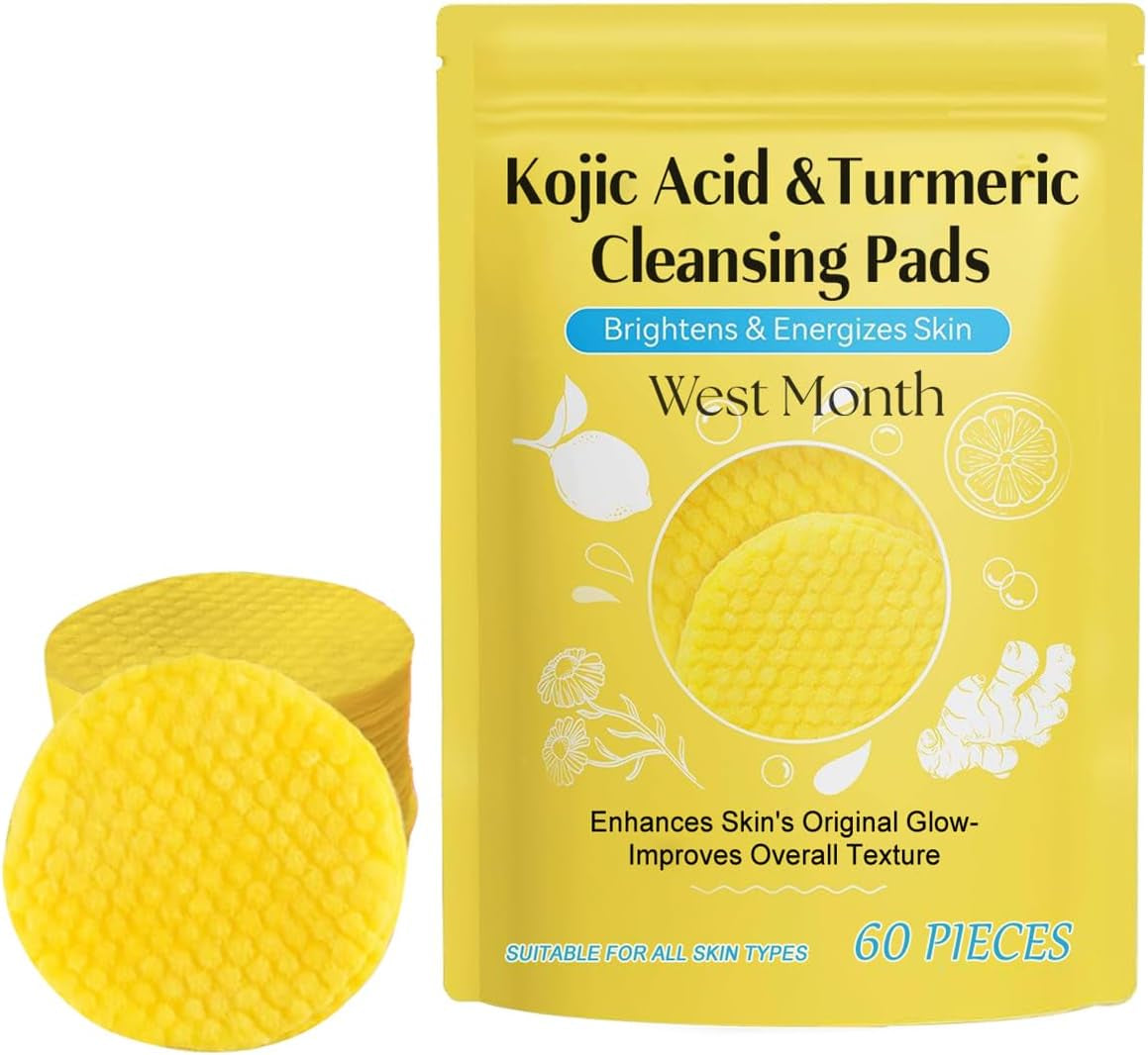 Kojic Acid & Turmeric Infused Foaming Exfoliating Pads - Cleansing Sponges for Dark Spots, 60 Pads