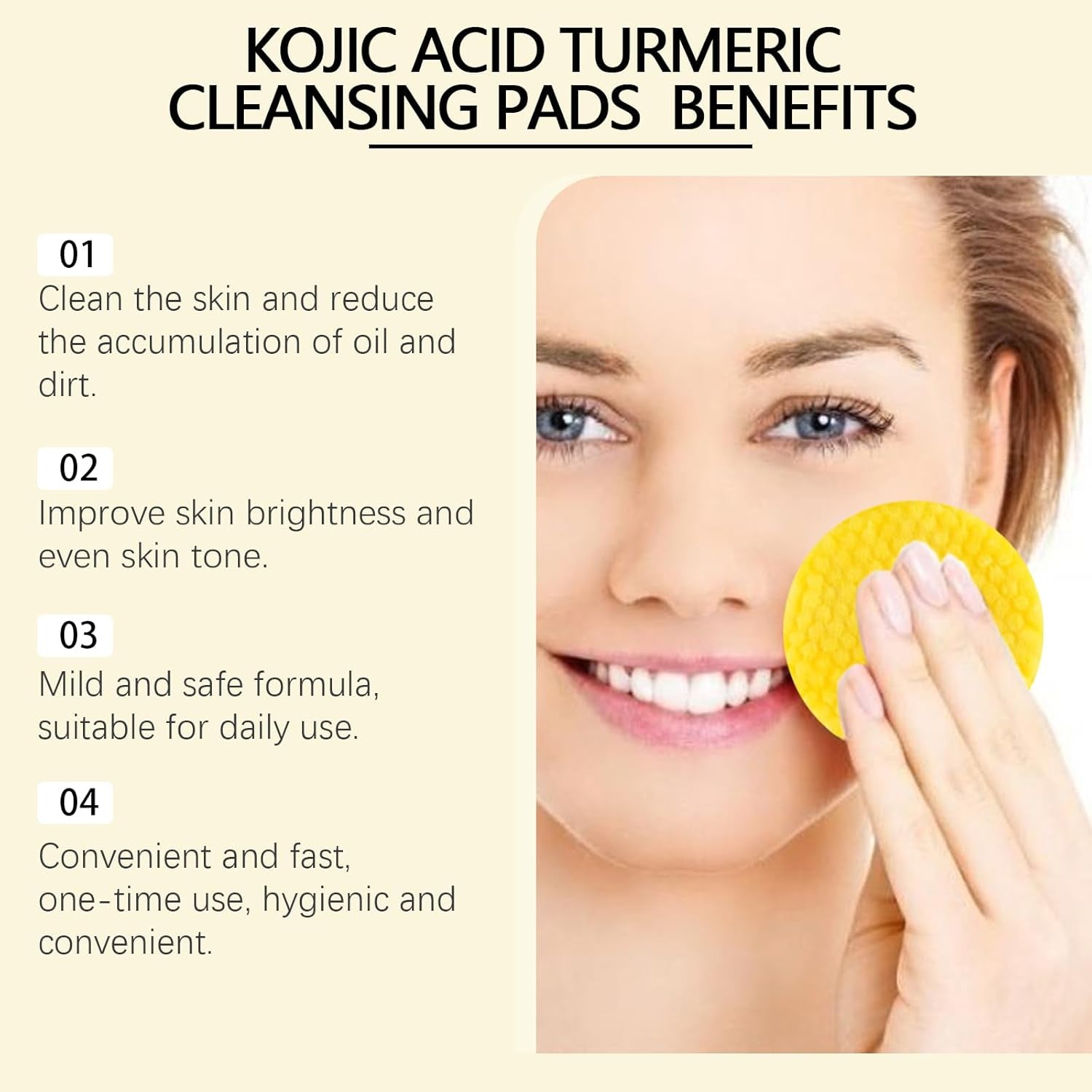 Kojic Acid & Turmeric Infused Foaming Exfoliating Pads - Cleansing Sponges for Dark Spots, 60 Pads