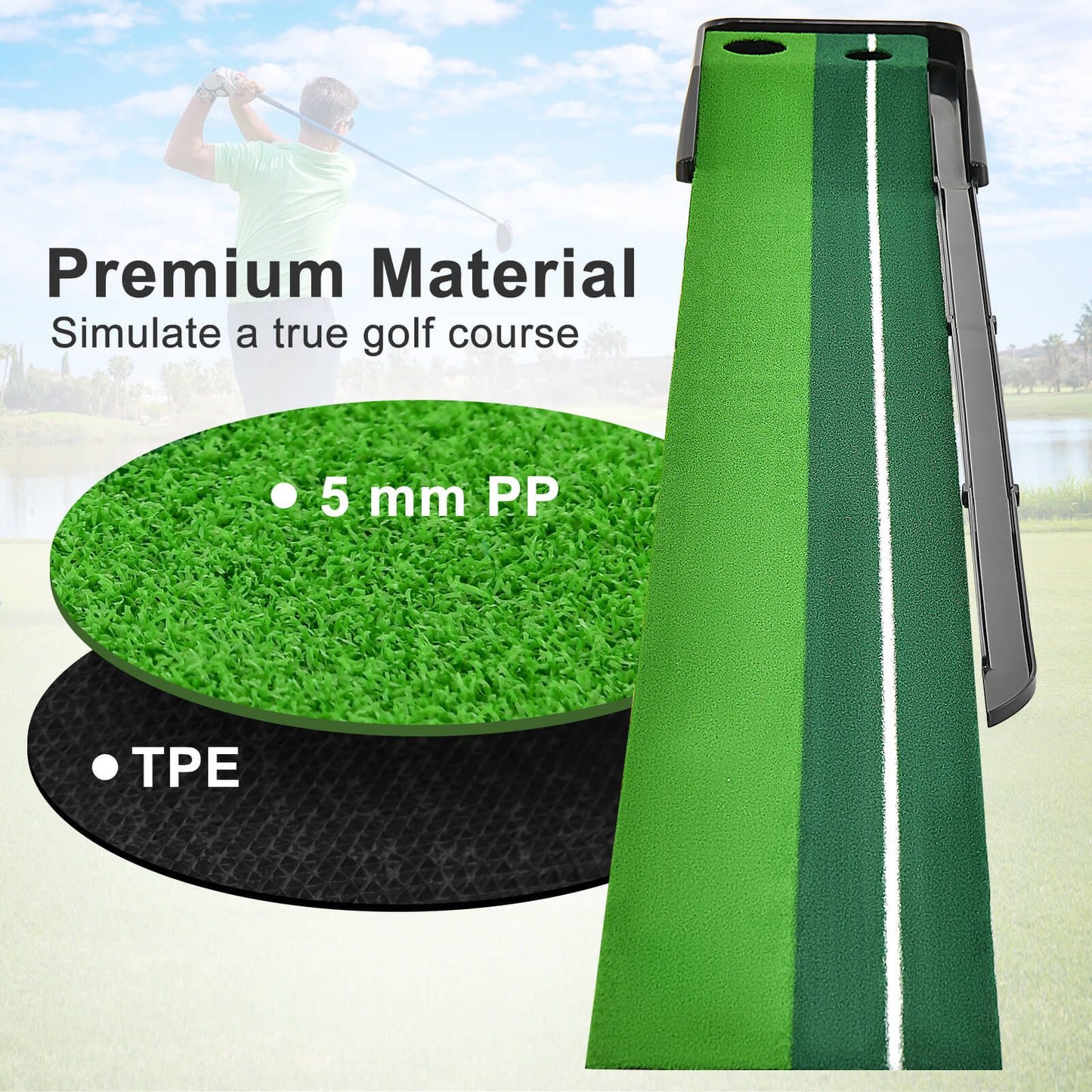 250 CM Putting Premium Golf Practice Turf with Auto Ball Return Track