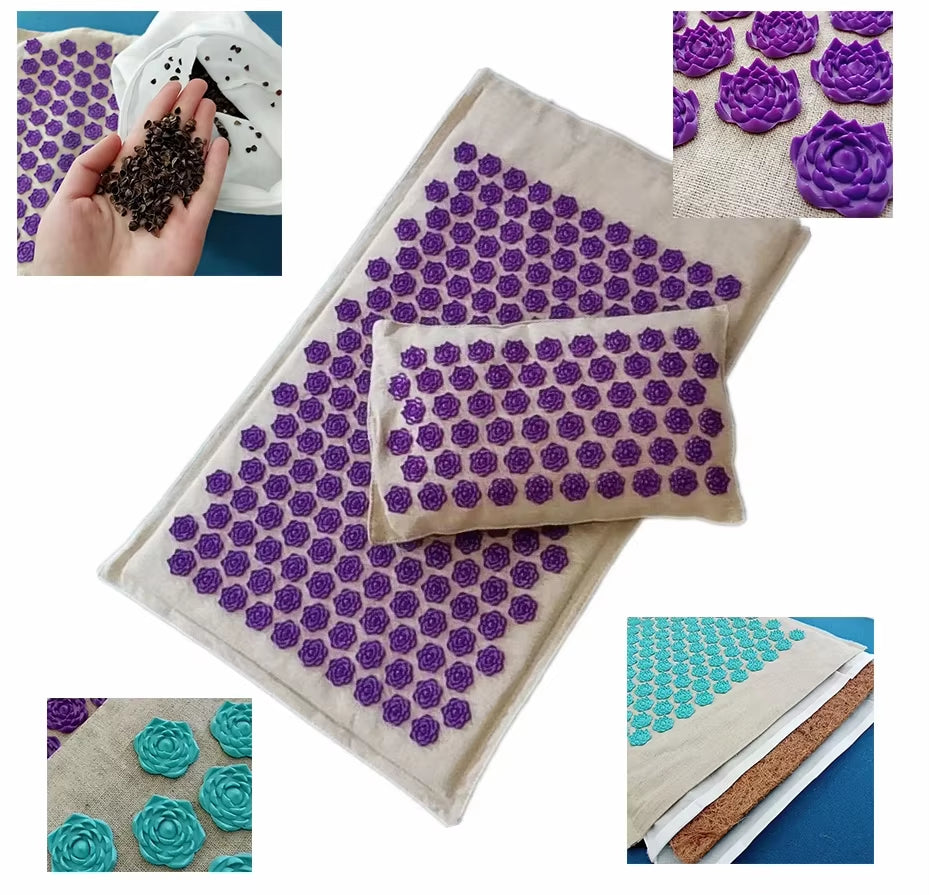 74*44Cm Nature Linen Coconut Palm Massage Yoga Mat with Bag Lotus Spike Acupressure Mat Cushion Massage Accupuncture Pad