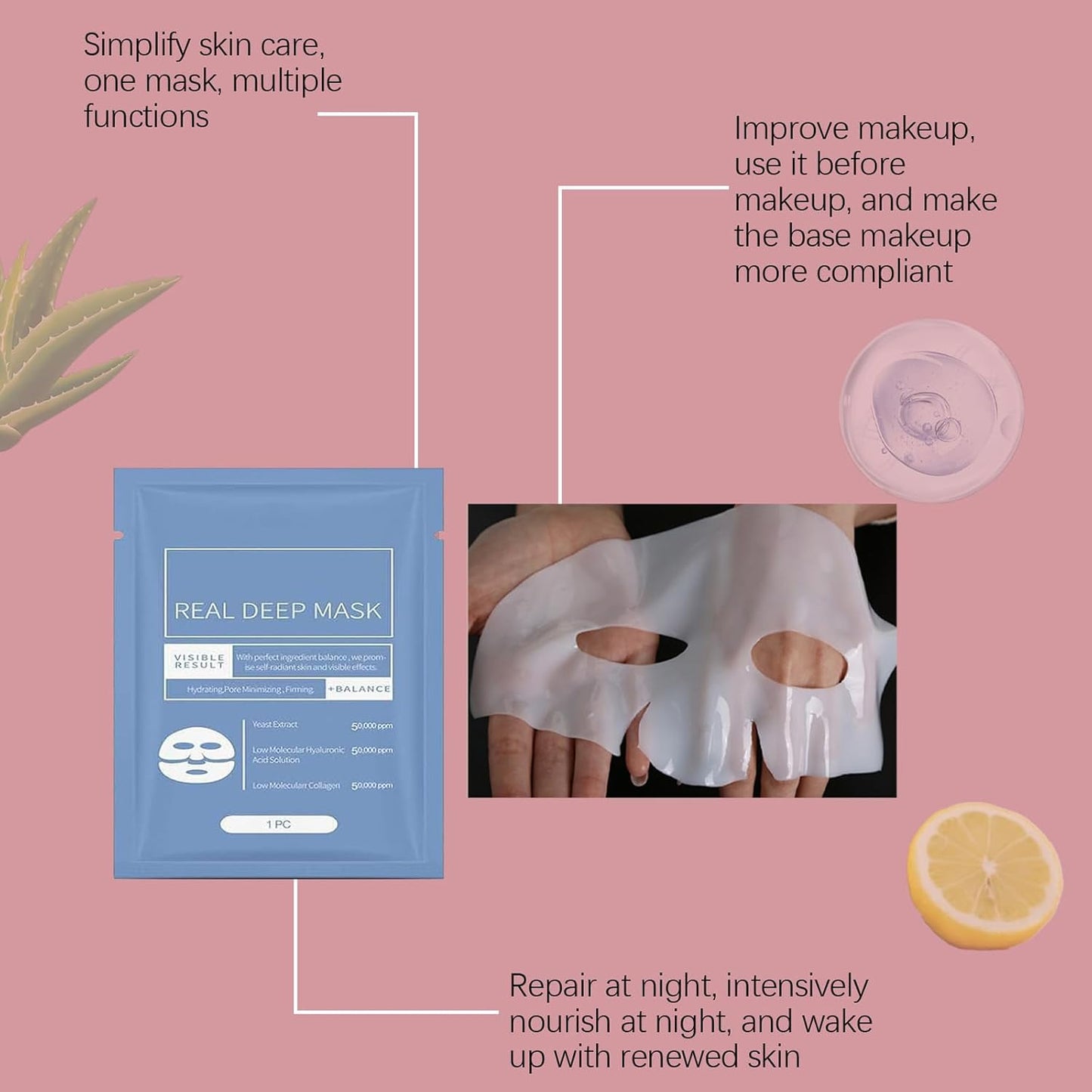 Bio Collagen Face Mask Overnight,Bio Collagen Real Deep Mask Overnight,Collagen Overnight Mask,Soothing & Hydrating Overnight Hydrogel Mask,Bio-Collagen Deep Hydrating Overnight Mask (Blue)